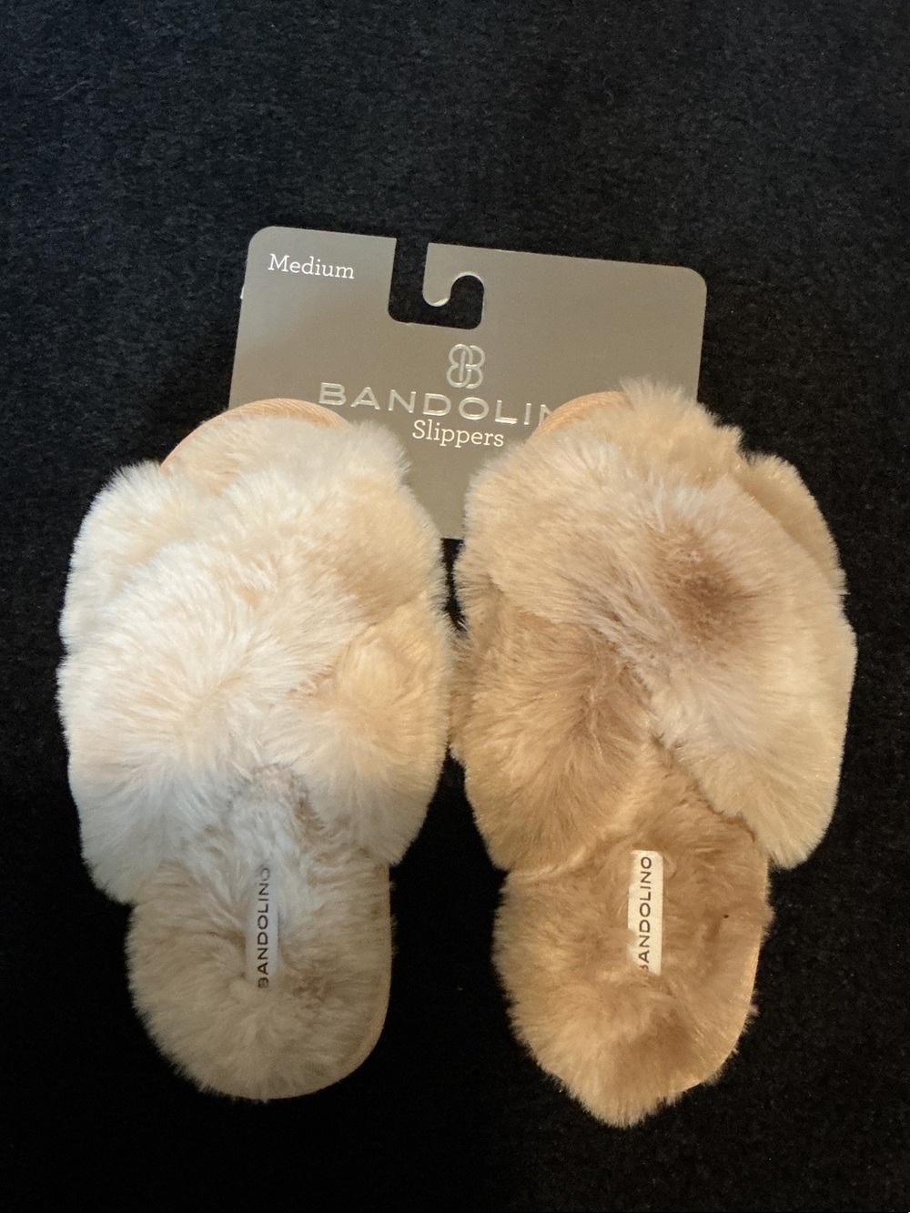 Bandolino Plush Cross-Band Slide Slippers in Light Tan